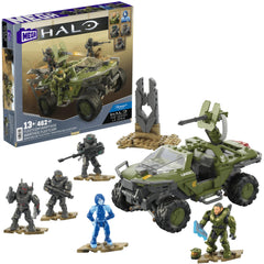 MEGA Halo Warthog rolling wheels enhance authentic action play.