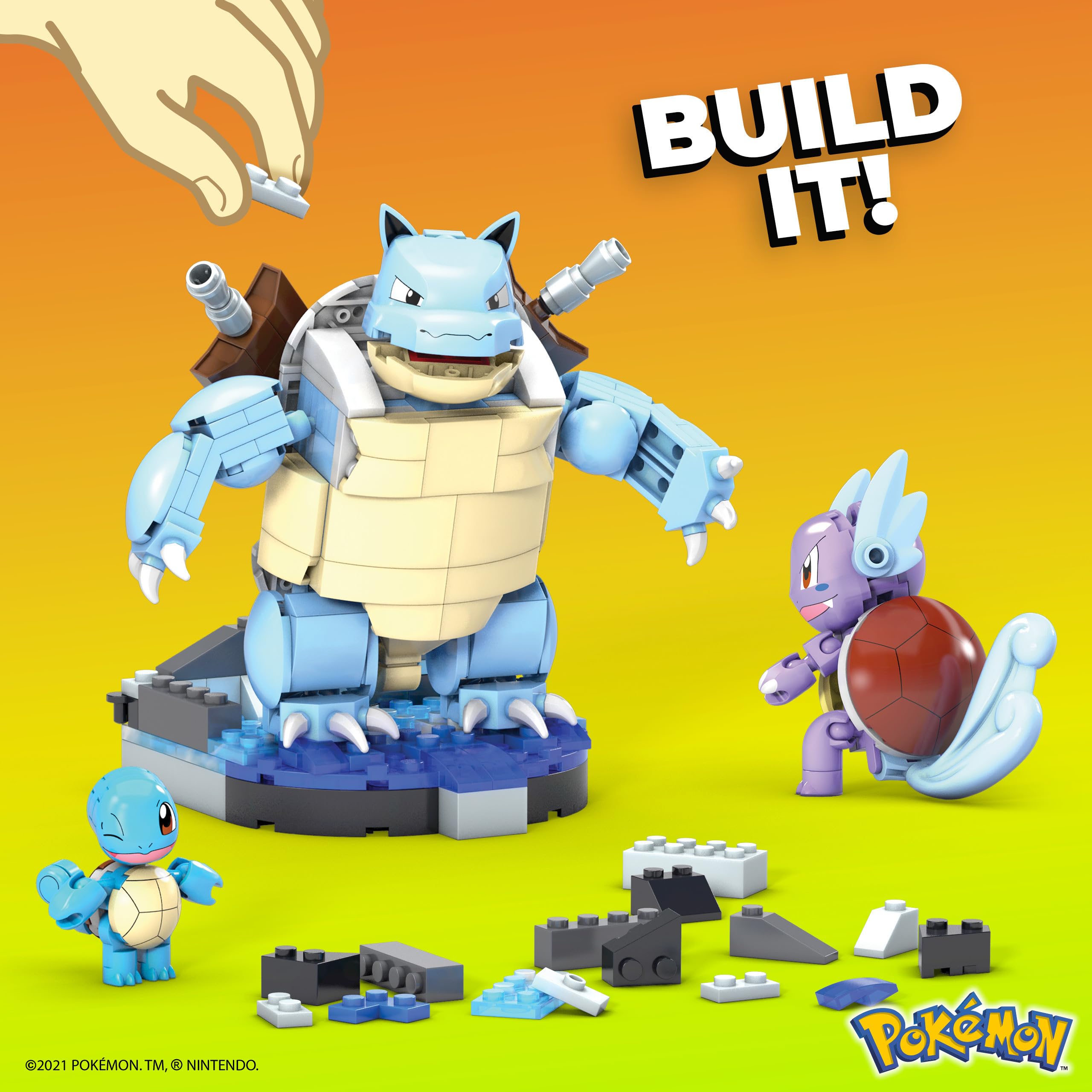 MEGA Pokémon Blastoise figure includes sturdy build for splashy display.