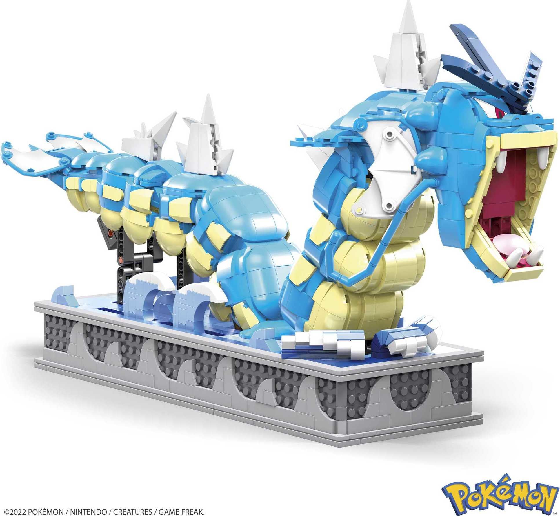 Mega Brands MEGA Pokémon Gyarados flapping tail adds lifelike motion to the model.