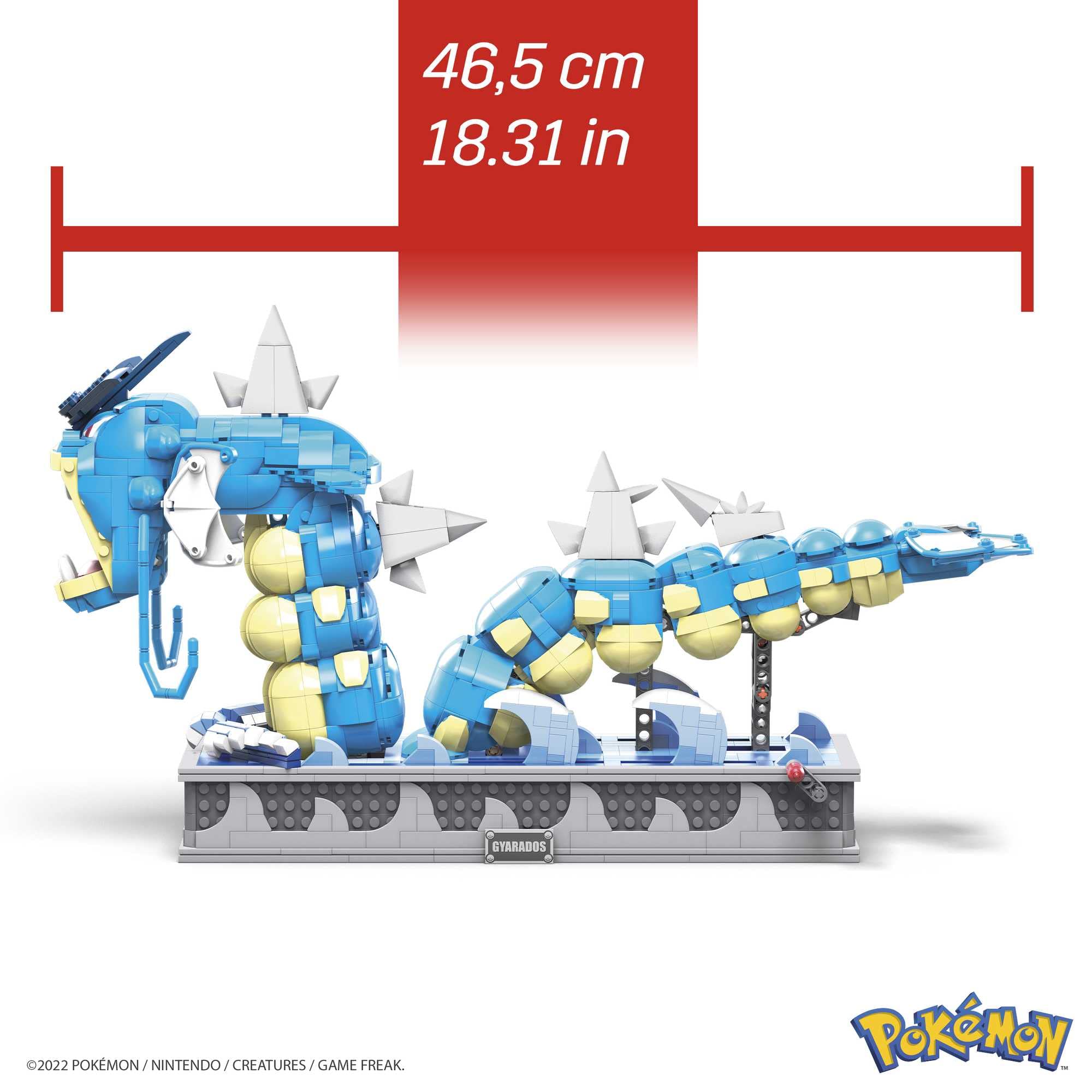 Mega Brands MEGA Pokémon Gyarados hand crank engagement powers interactive play.