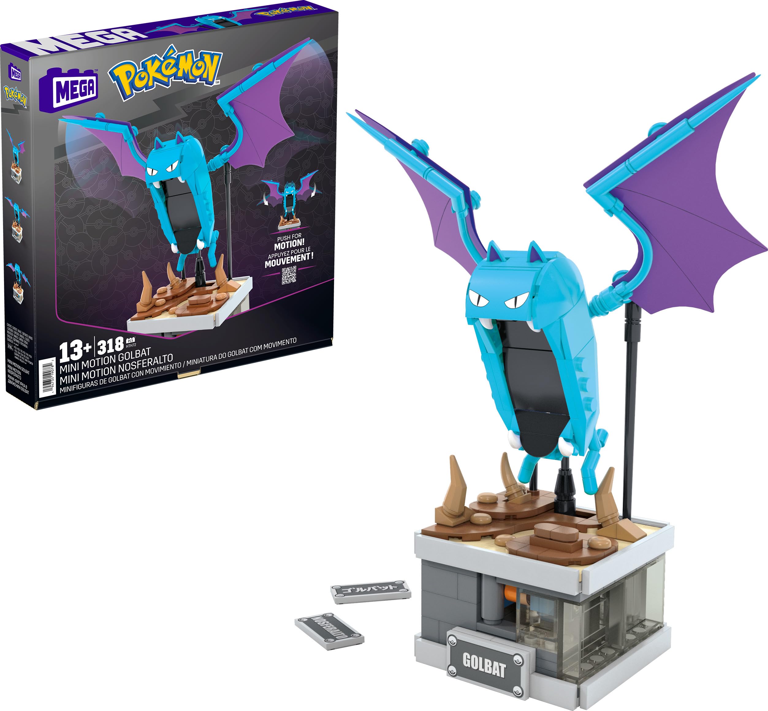 Mega Brands Mega Pokémon Mini Motion Golbat assembly enhances desk displays for collectors.