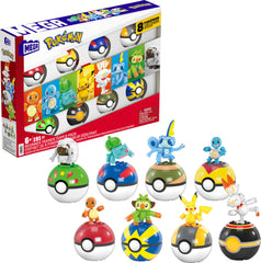 Mega Brands MEGA Pokémon poke ball display with eight buildable figures for imaginative play.