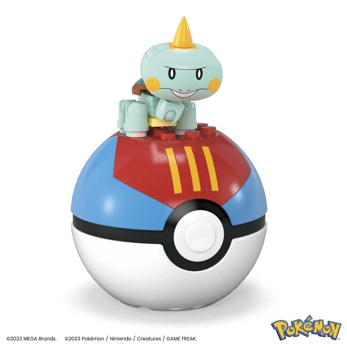 Series display featuring Chewtle among Mega Pokémon builds