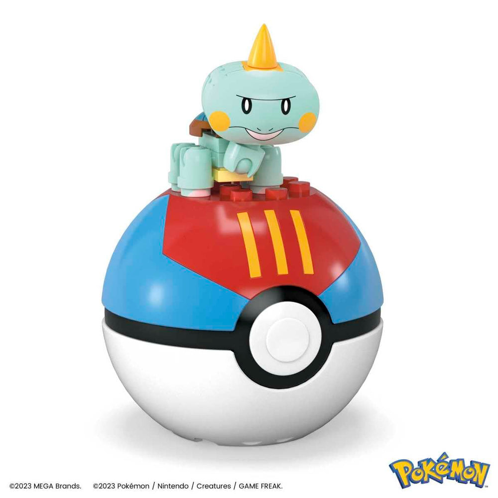 Series display featuring Chewtle among Mega Pokémon builds