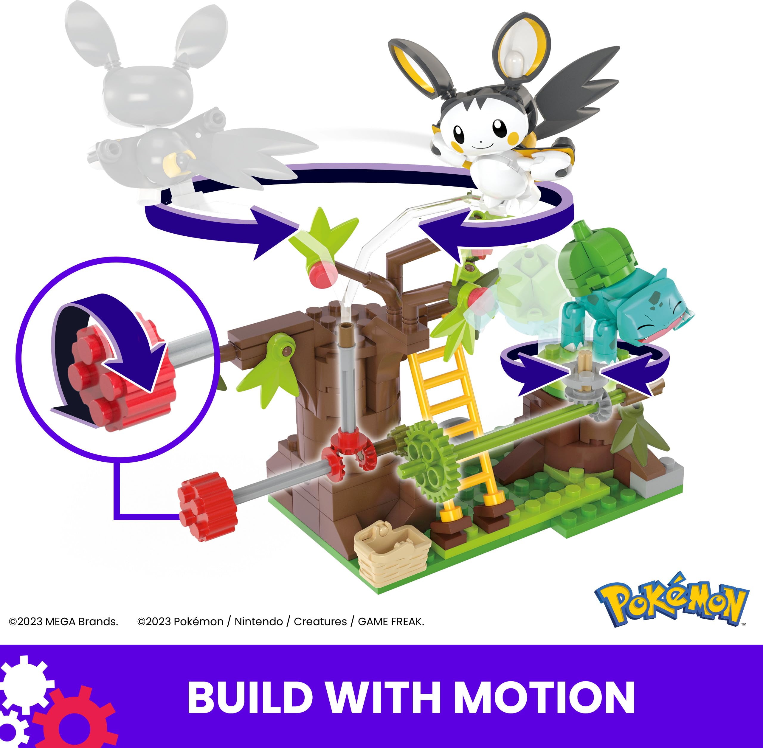 Motion Brick activates posed Pokemon for hands-on construction and problem-solving.