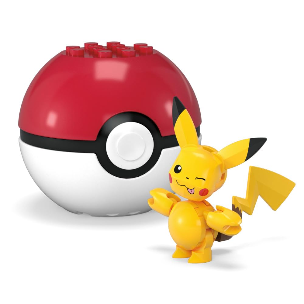 Mega Brands Pikachu Ball front view promotes imaginative building and play.