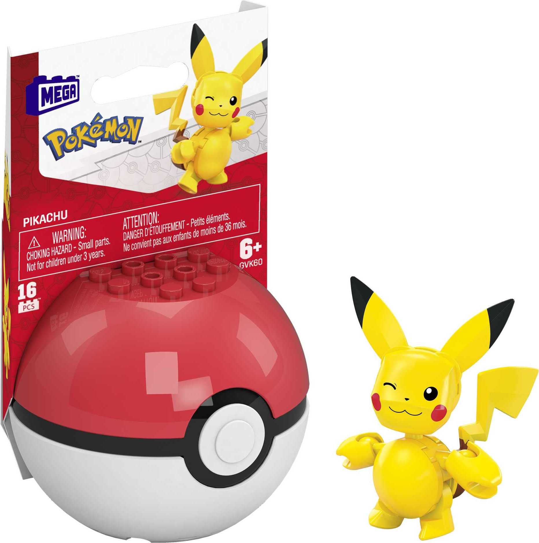 Mega Brands Pikachu figure on display stand for imaginative play