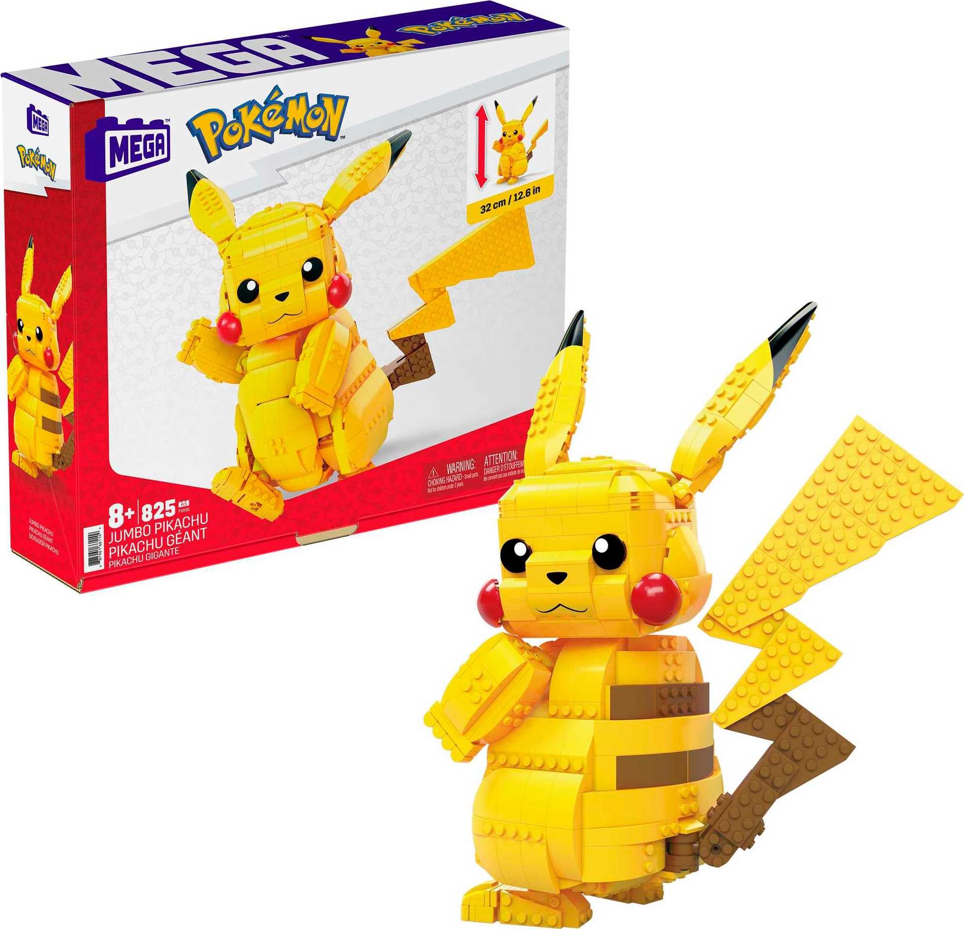 Mega Brands Pikachu jumbo 12-inch figure with poseable limbs for dynamic display