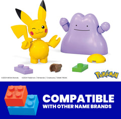 Open Poke Ball reveals buildable Pikachu and Ditto for quick assembly