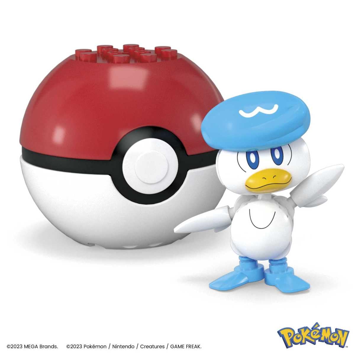 Mega Brands Pokeball opening showcases a buildable Quaxly for creative play.