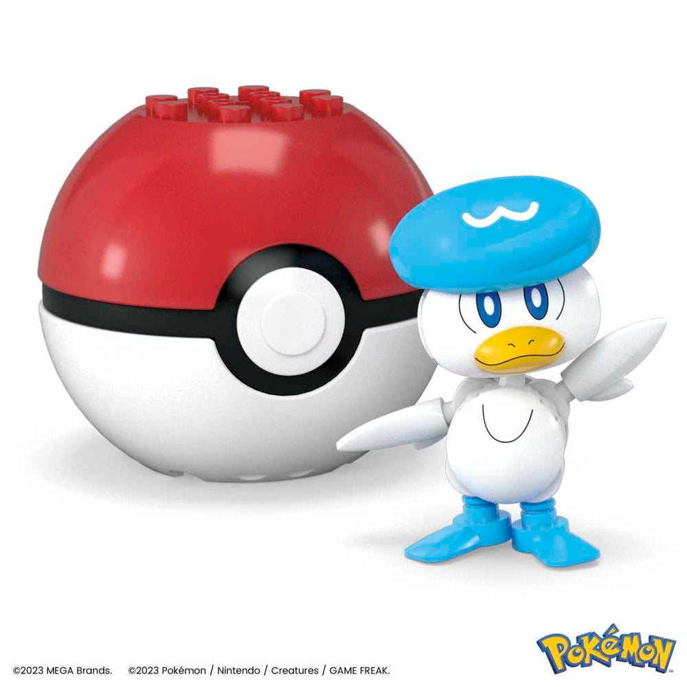 Mega Brands Pokeball opening showcases a buildable Quaxly for creative play.