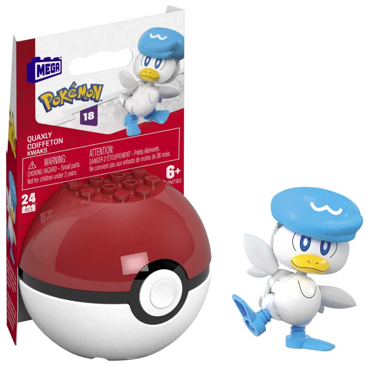 Mega Brands Quaxly Pokeball build opens for imaginative play and collection.