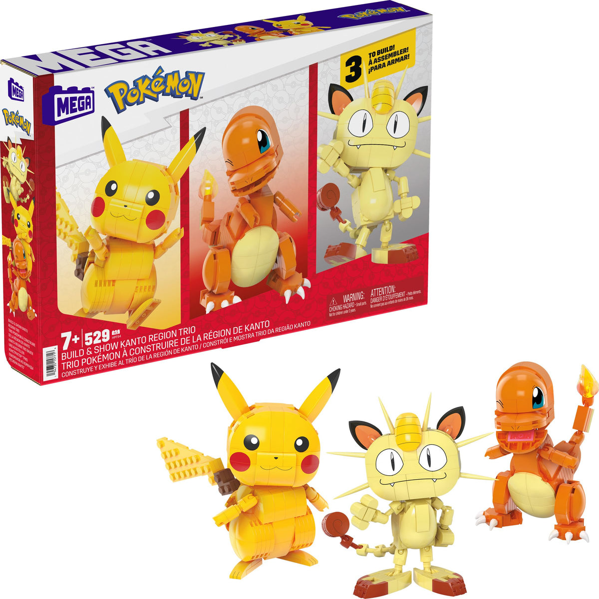 Mega Brands Pokemon Kanto Trio set with 529 pieces for imaginative play and display