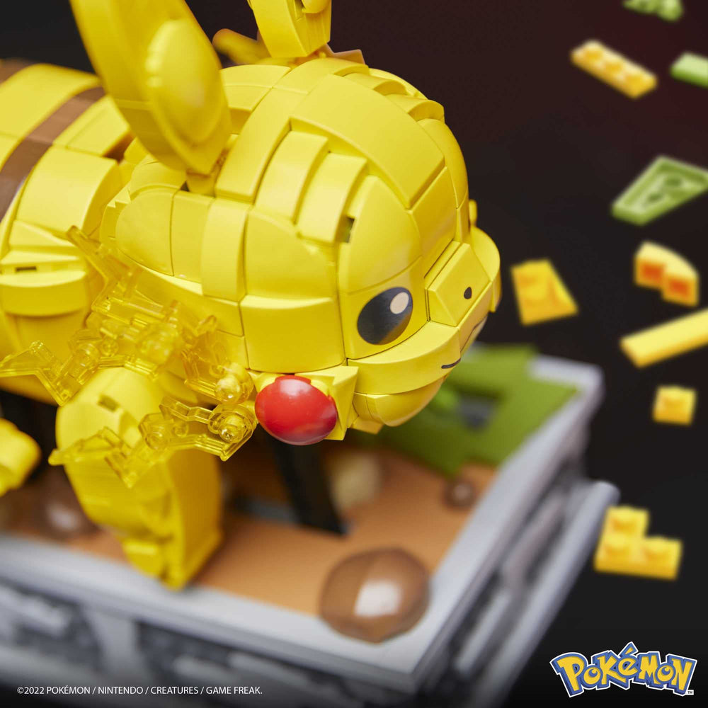Mega Brands Pokémon Motion Pikachu crank activation powers running motion in legs.
