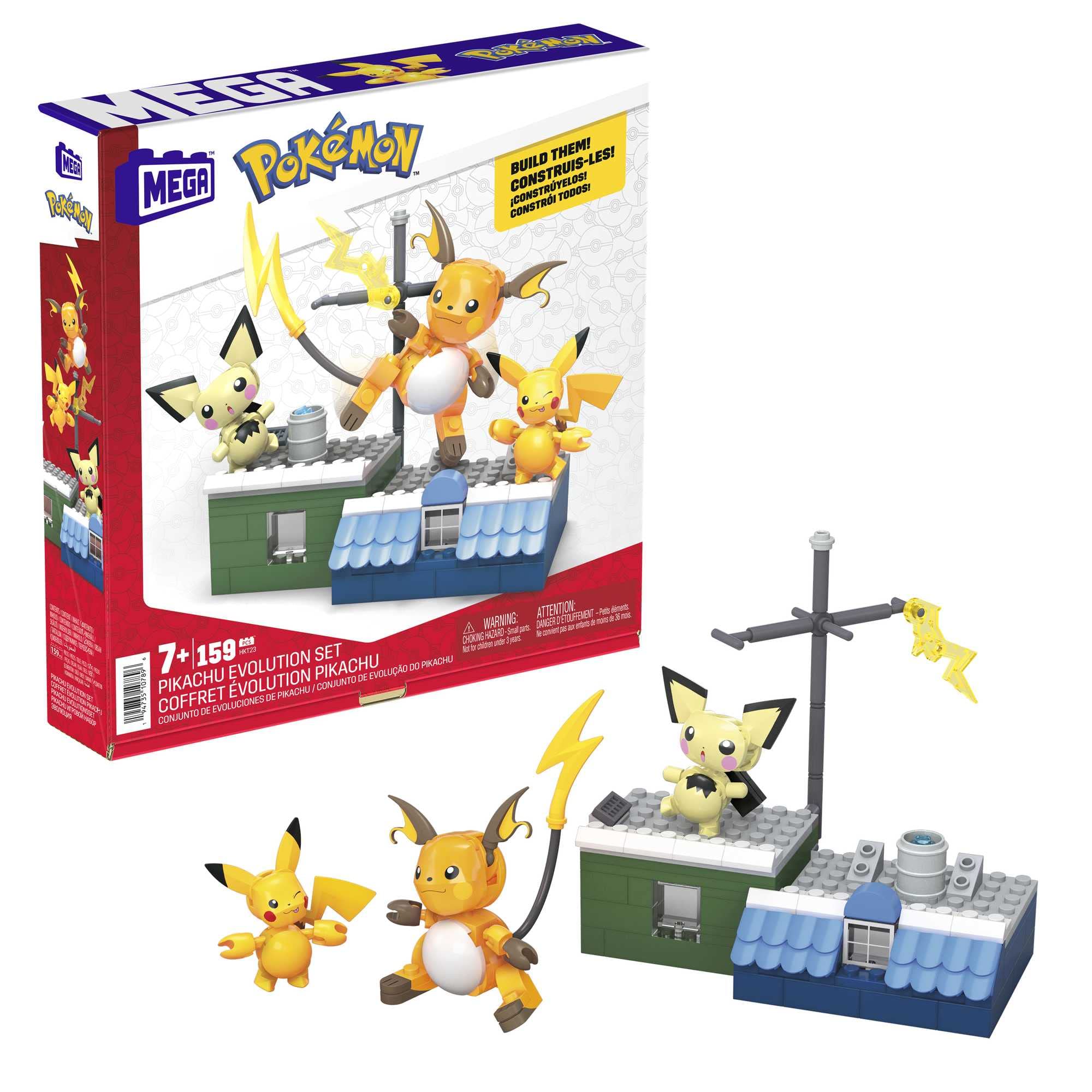 Mega Brands Pikachu evolution set with 159 pieces for creative building and display.