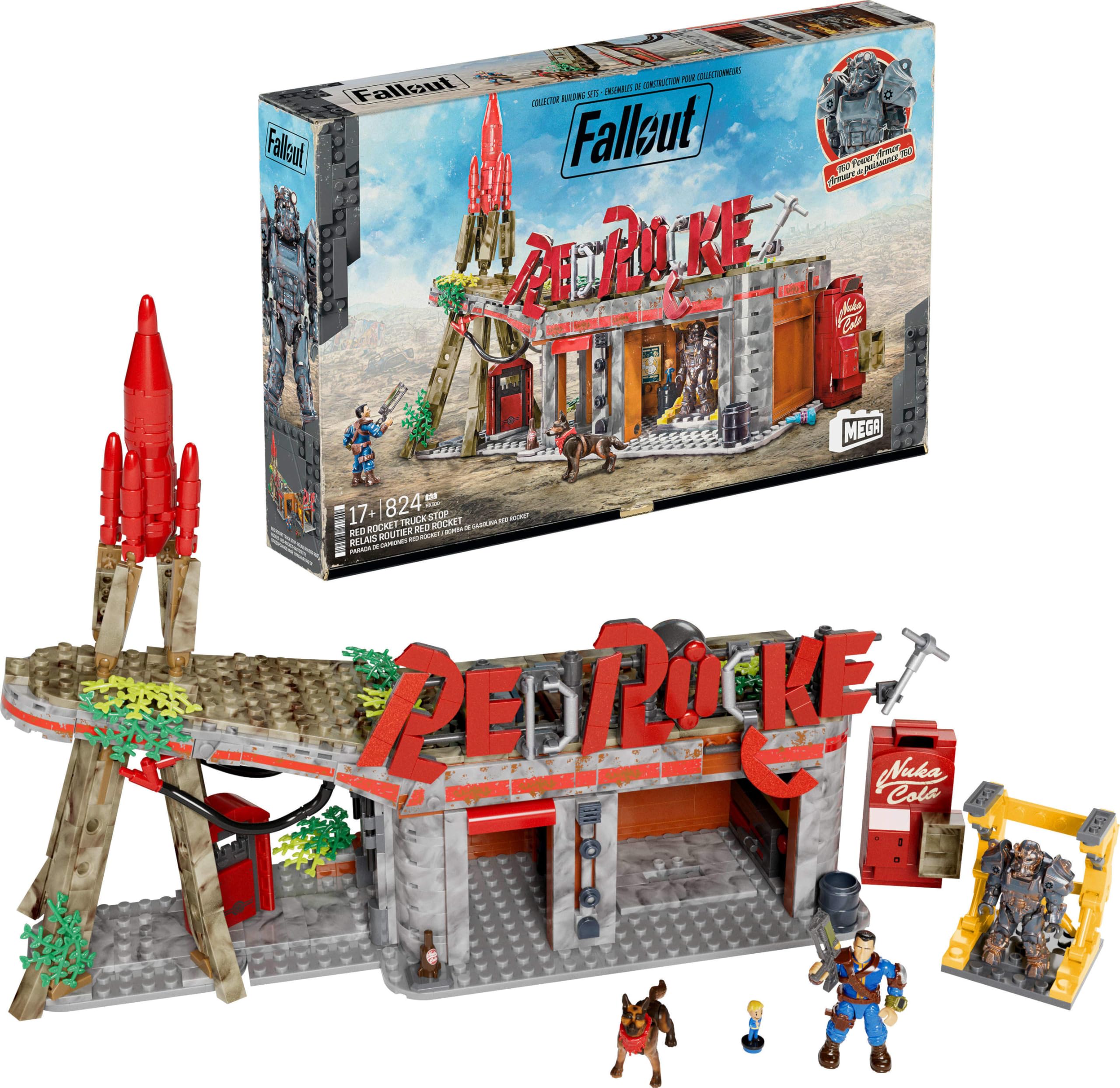 Mega Brands Red Rocket Truck Stop bricks on display for collectors.