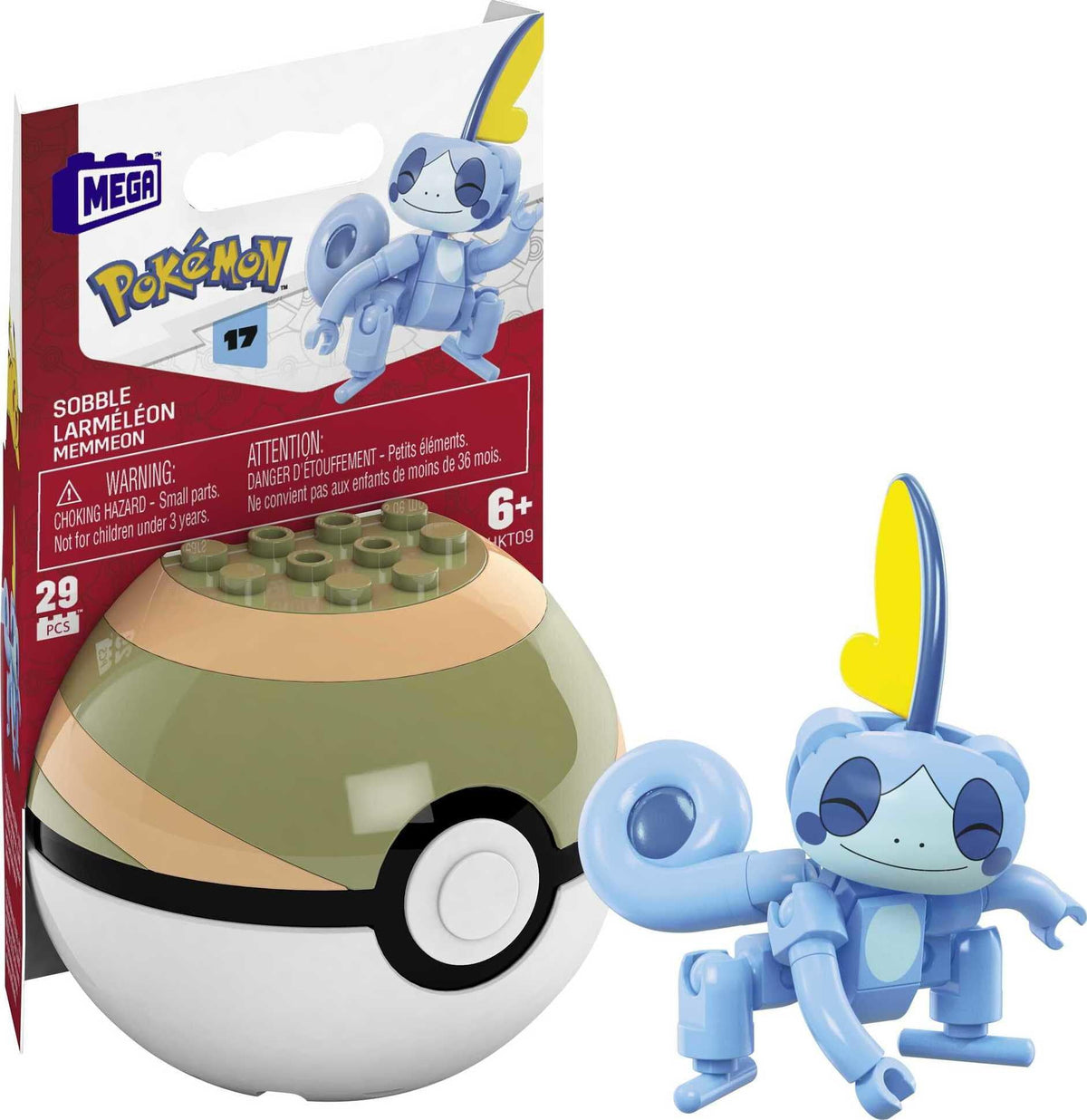 Mega Brands Sobble figure in a Nest Poke Ball for display and play