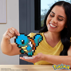 Squirtle stands 6 inches tall with pixel bricks for a retro look.