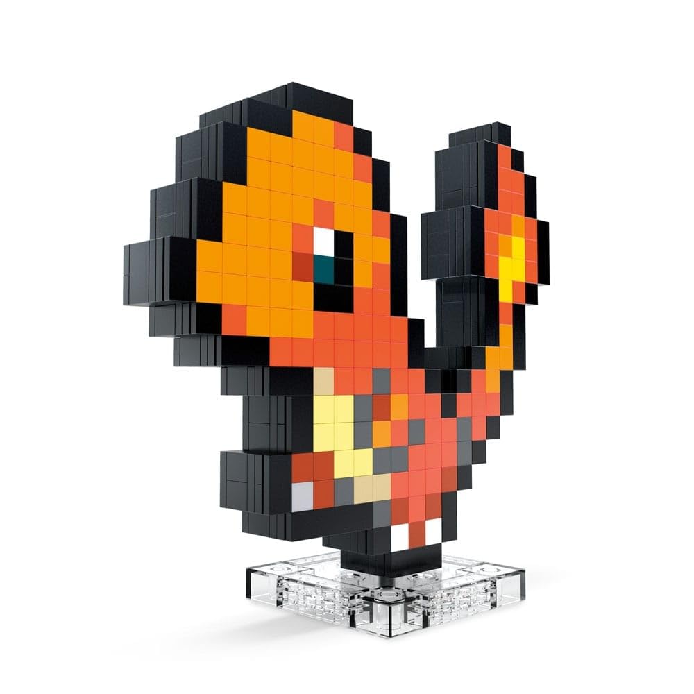 Glumanda stands six inches tall with pixel bricks for a retro look