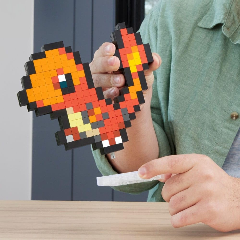 Close-up of Glumanda pixel-bricks detailing for nostalgic display