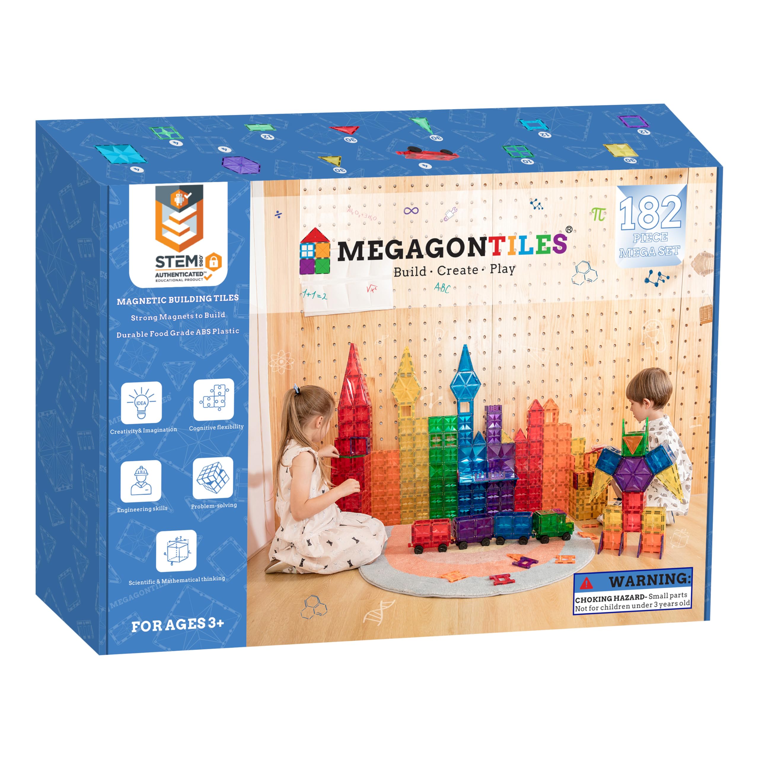 MEGAGONTILES 182-piece set with vibrant colors for creative play and color discovery