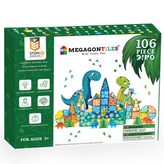 MEGAGONTILES dinosaur tiles 106pcs for imaginative STEM building and storytelling.