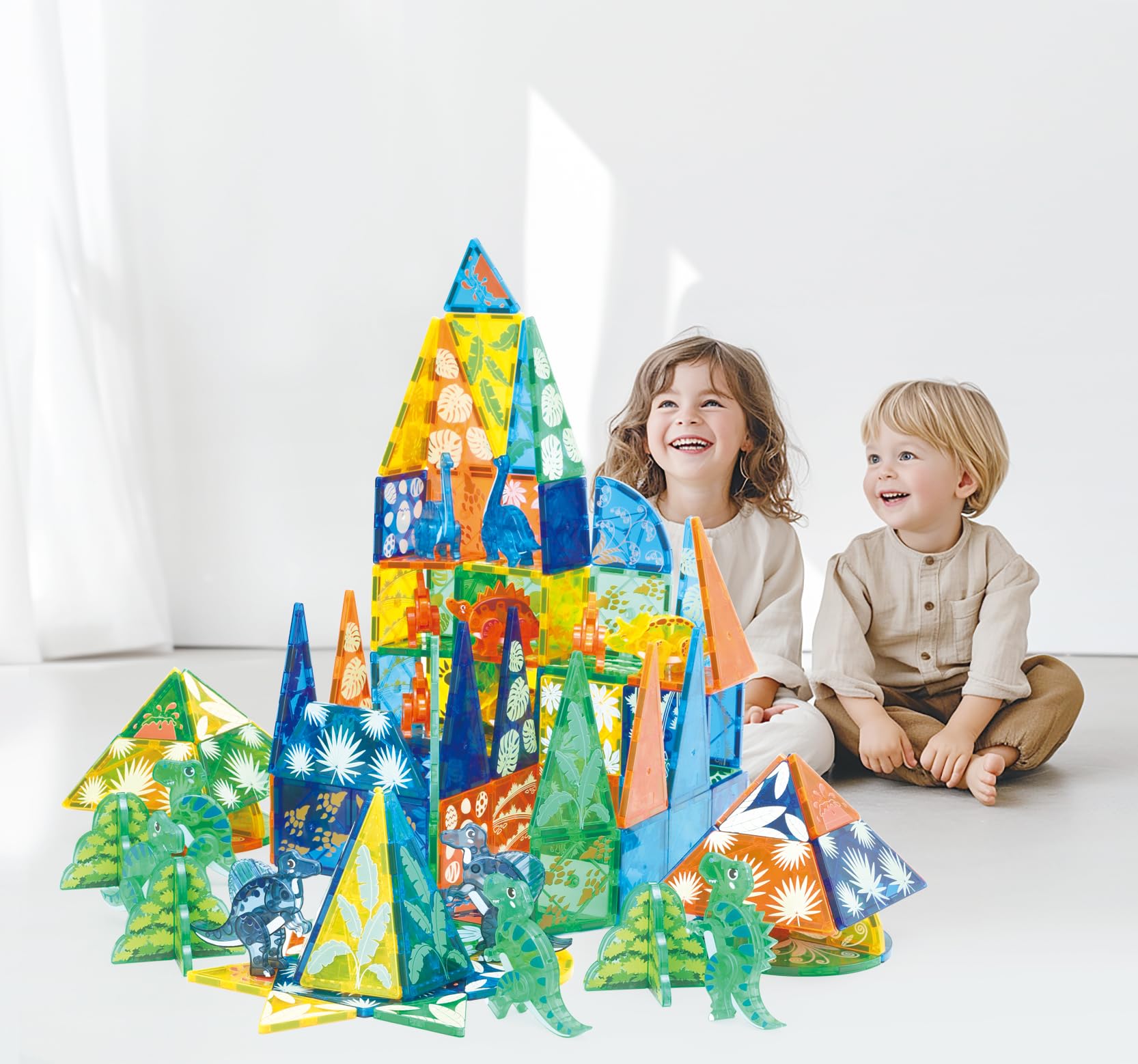 MEGAGONTILES tyrannosaurus rex figures invite dynamic, action-packed play ideas.