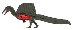 Megahouse Spinosaurus safety label indicates compliant North American standards.