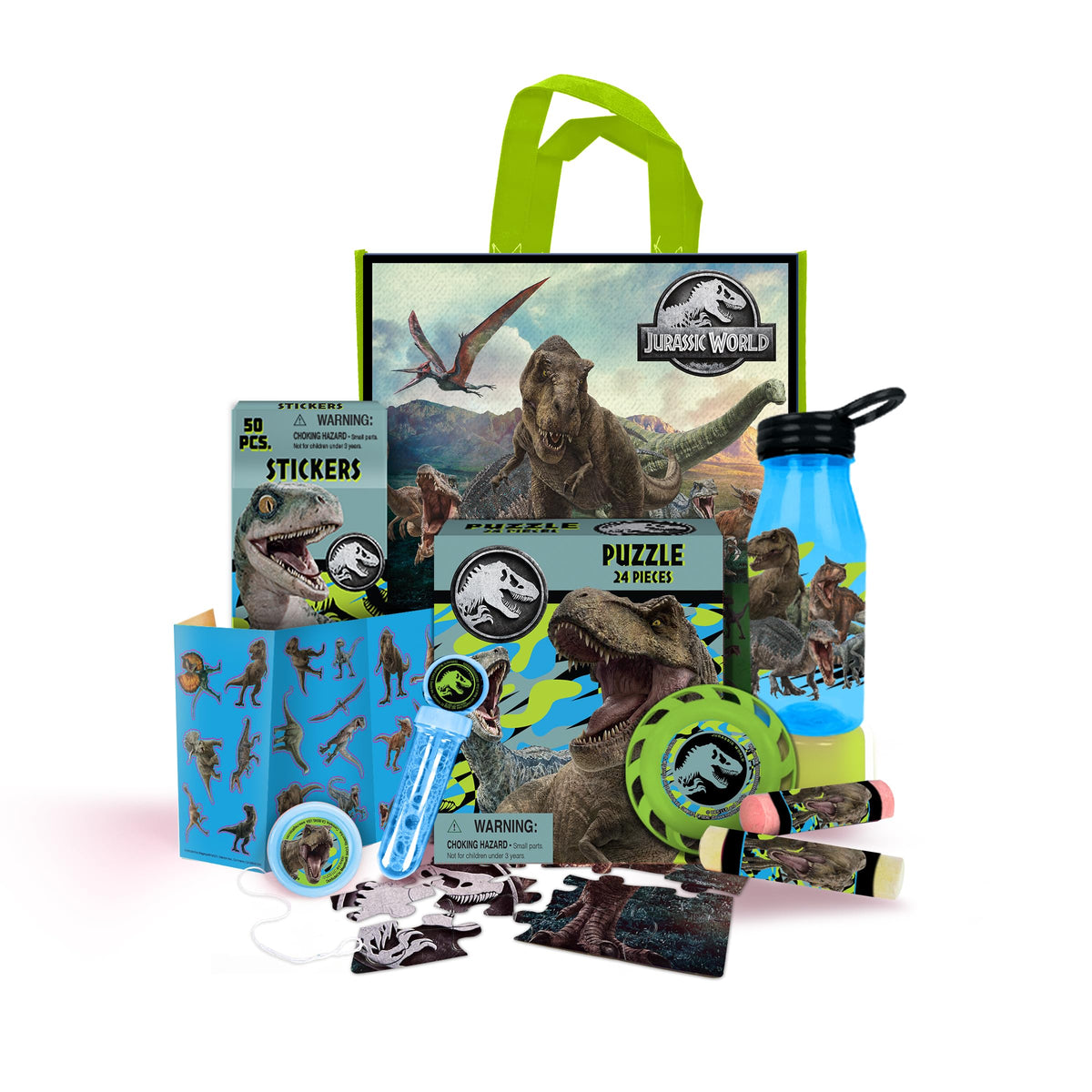 Megatoys Jurassic World tote bag with playful design, ideal for carrying gear on family outings.