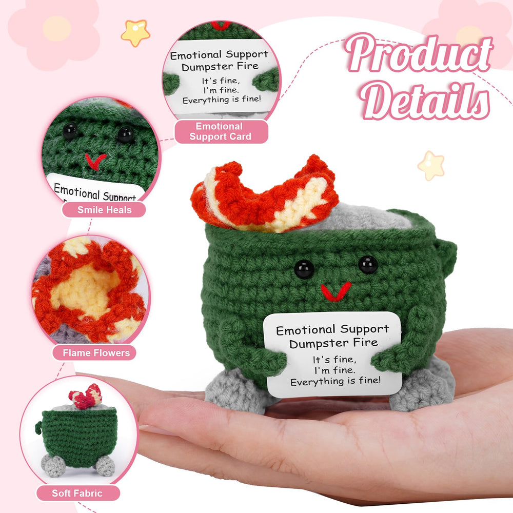 Megele desk therapy crochet buddy enhances Zoom calls with lighthearted charm.