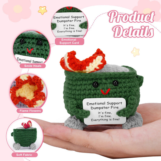 Megele desk therapy crochet buddy enhances Zoom calls with lighthearted charm.