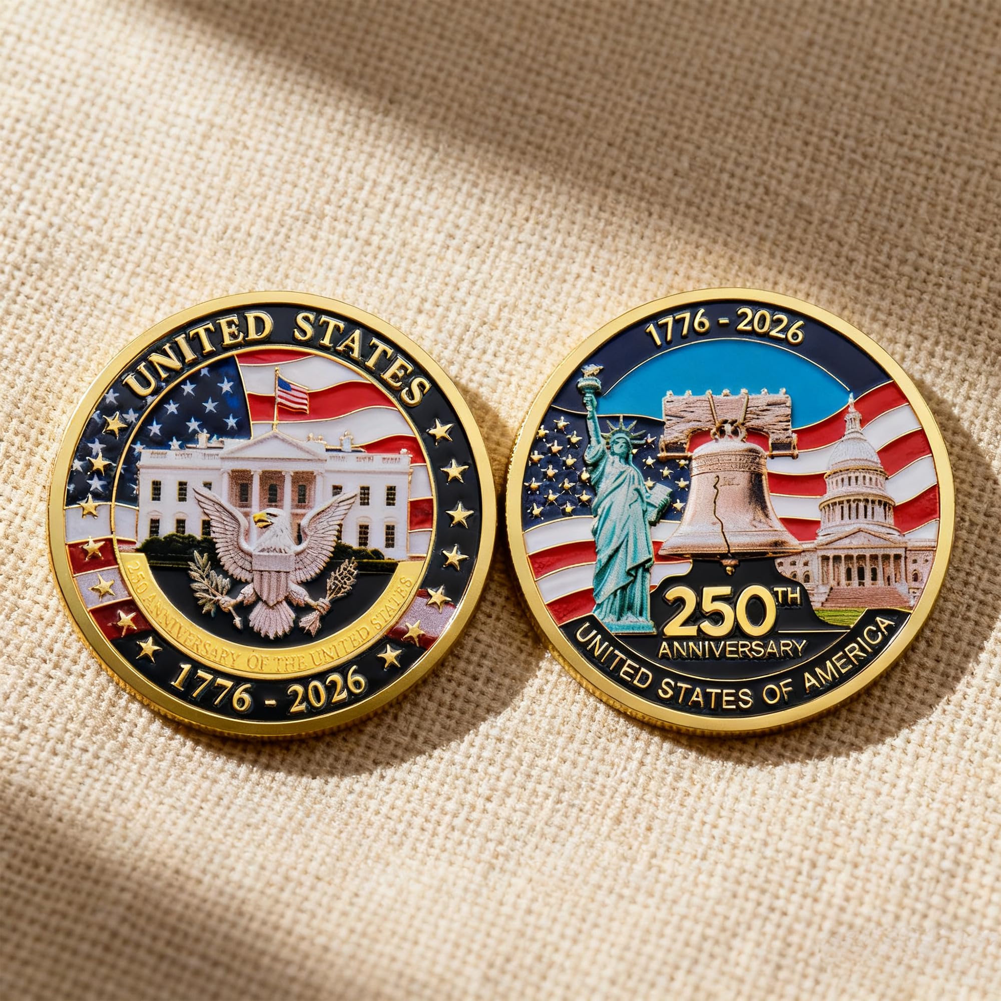 MEGLORT coin back view showing eagle and flag details for patriotic display.