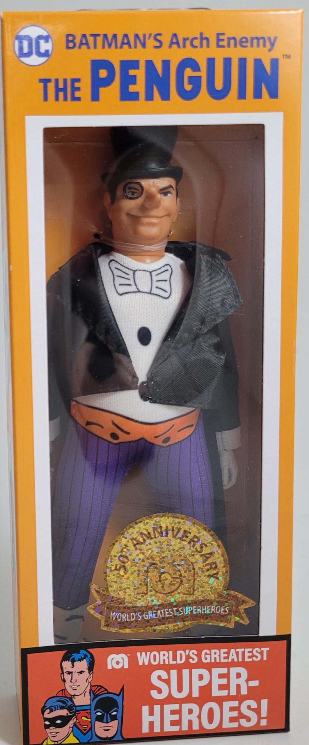 Mego DC Penguin 50th Anniversary 8-Inch figure full body pose for display.