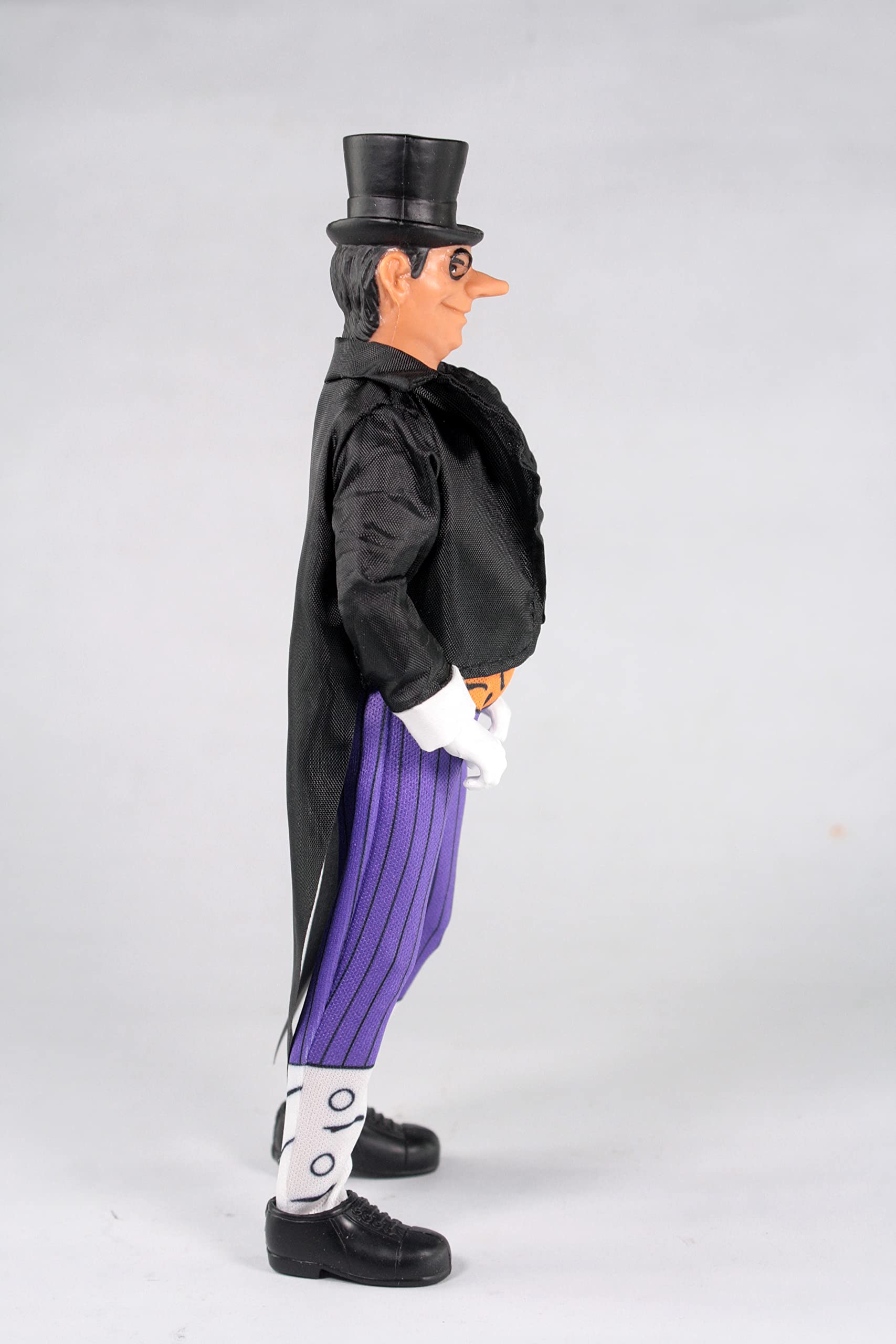 Mego DC Penguin 50th Anniversary 8-Inch figure side view showcases classic silhouette.