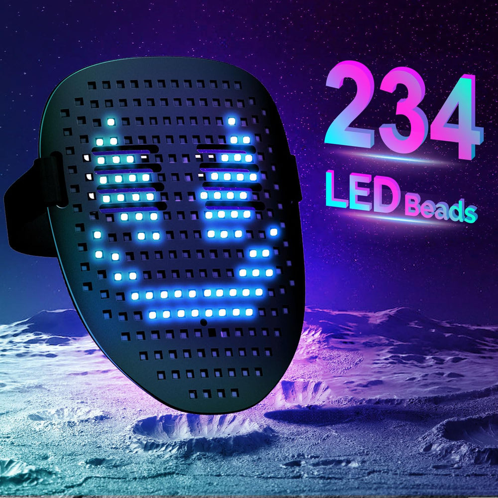 MEGOO Led Mask rechargeable battery provides hours of glow for late-night celebrations