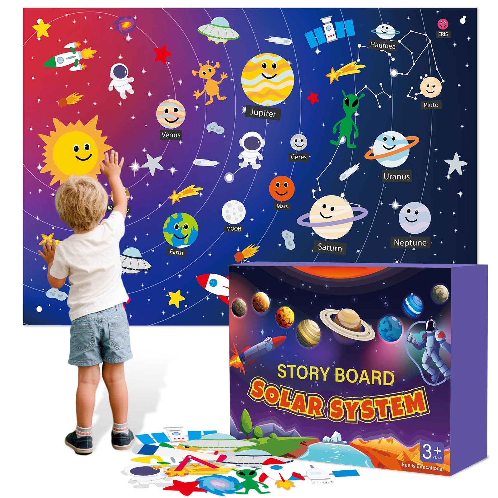 MEGUO Solar System planets on felt mat for interactive learning