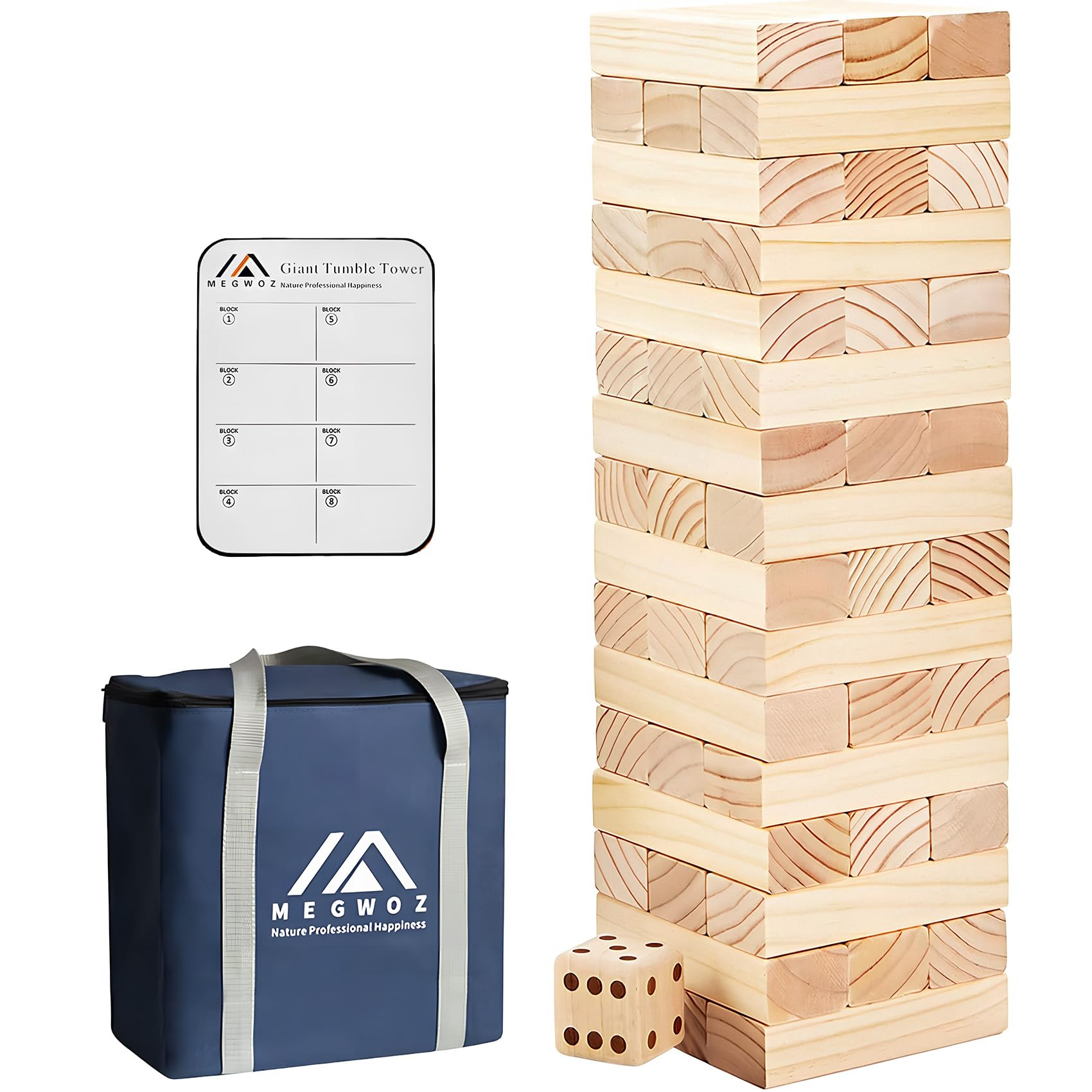 Megwoz giant tumble tower with 60 blocks for exciting family stacking indoors or outdoors