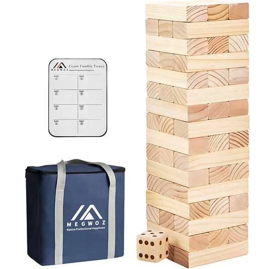 Megwoz giant tumble tower with 60 blocks for exciting family stacking indoors or outdoors