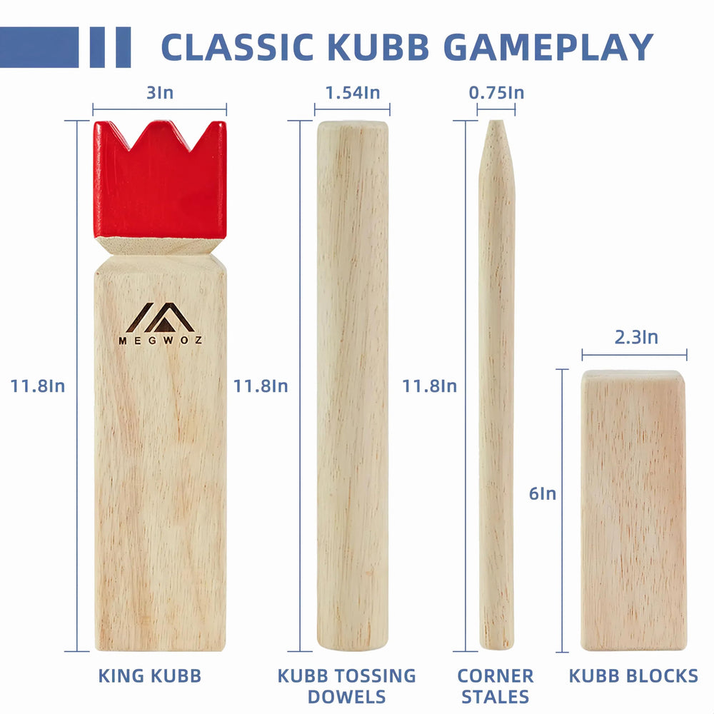 Megwoz wooden kubb blocks with hand-sanded edges for safety.
