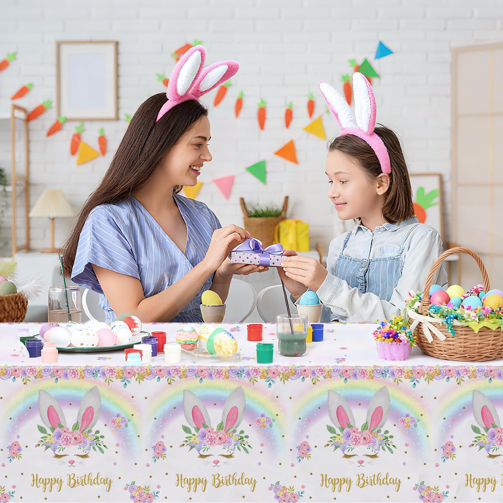 MEHOFOND disposable party tablecloth, easy clean surface after celebration.