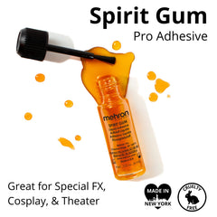 Mehron Spirit Gum Remover bottle shown for gentle cleanup after use
