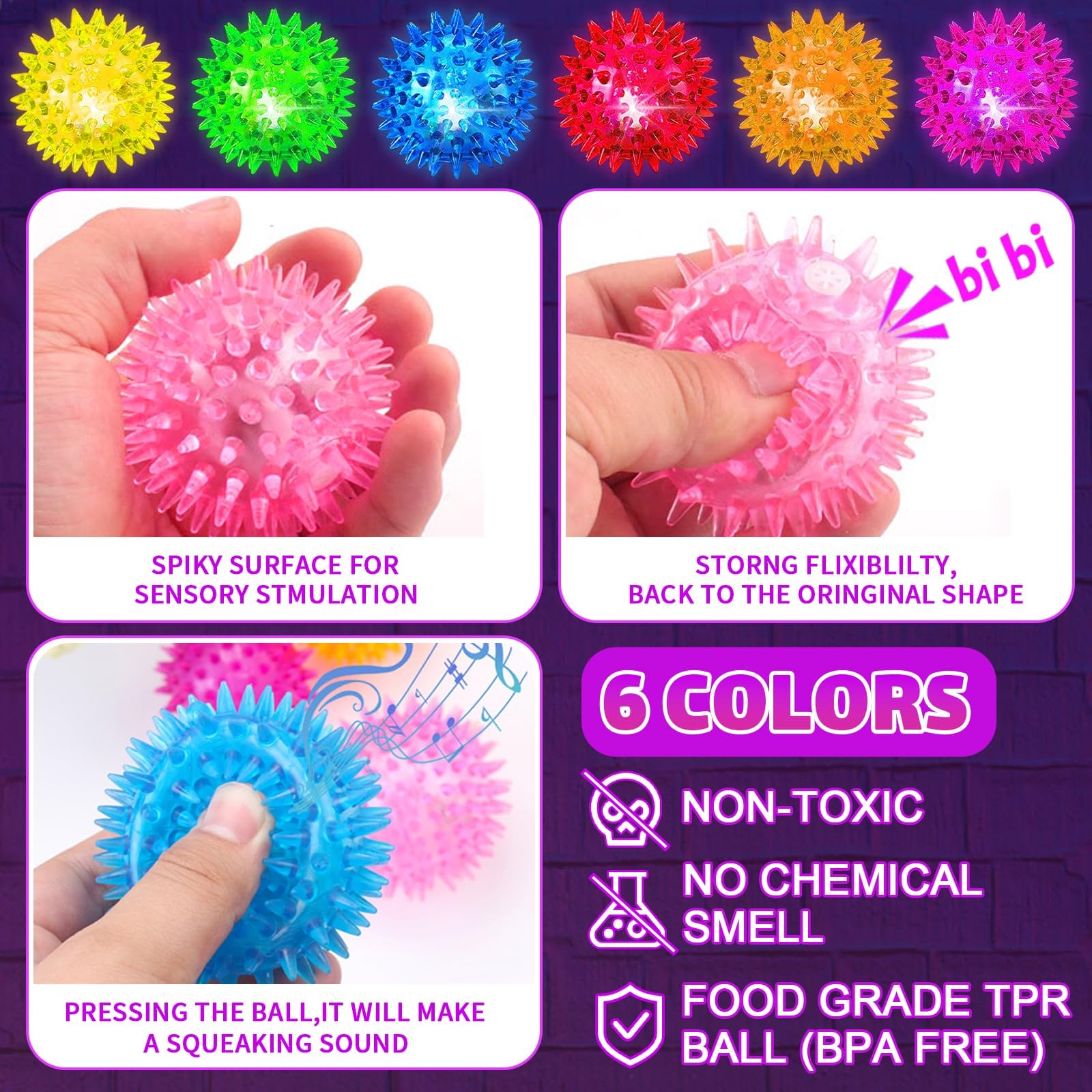 Meijoy light up ball in purple glow, bright visuals and hand massage feel