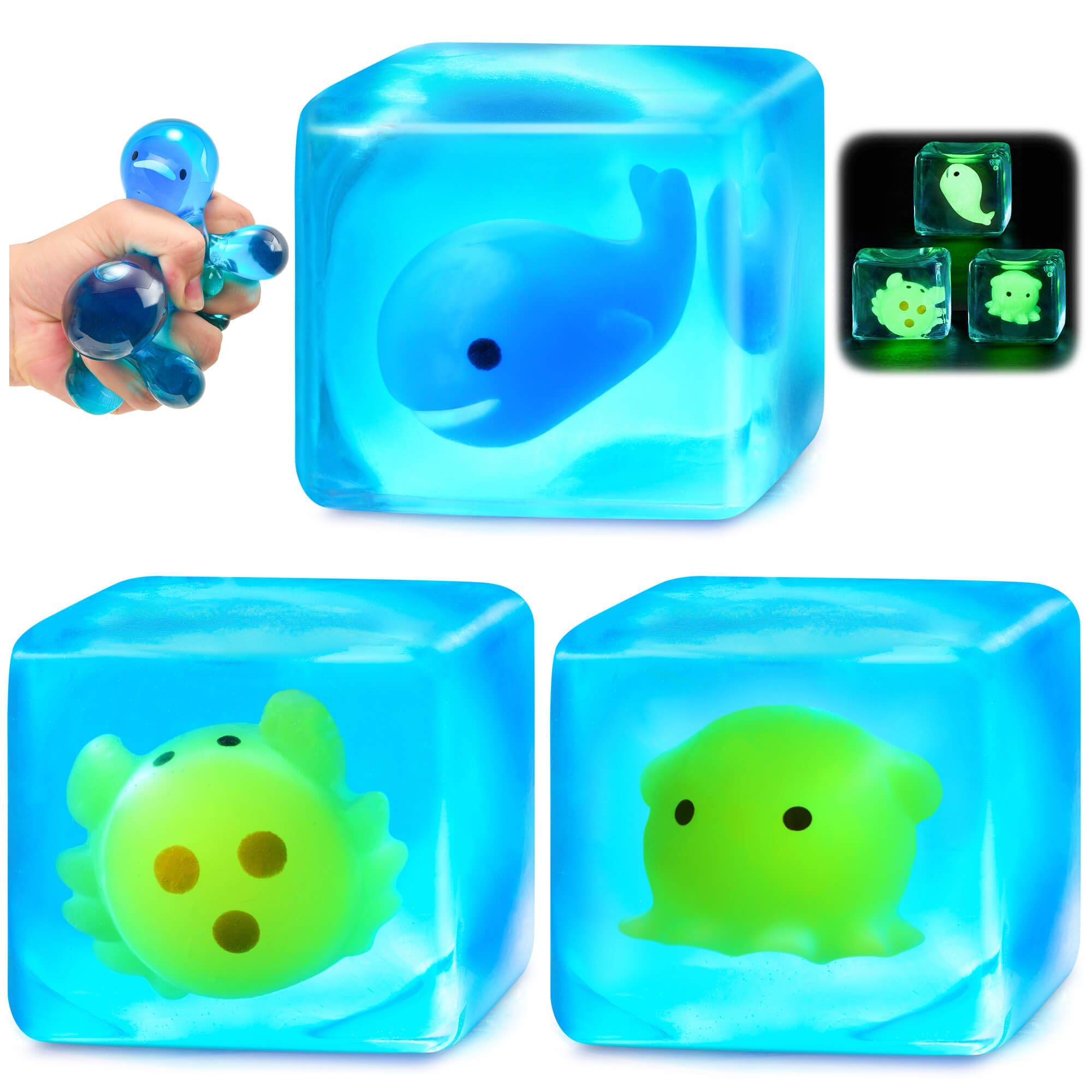 Meijoy Squishy Stress Cube with ice exterior for calming squeezes and focus