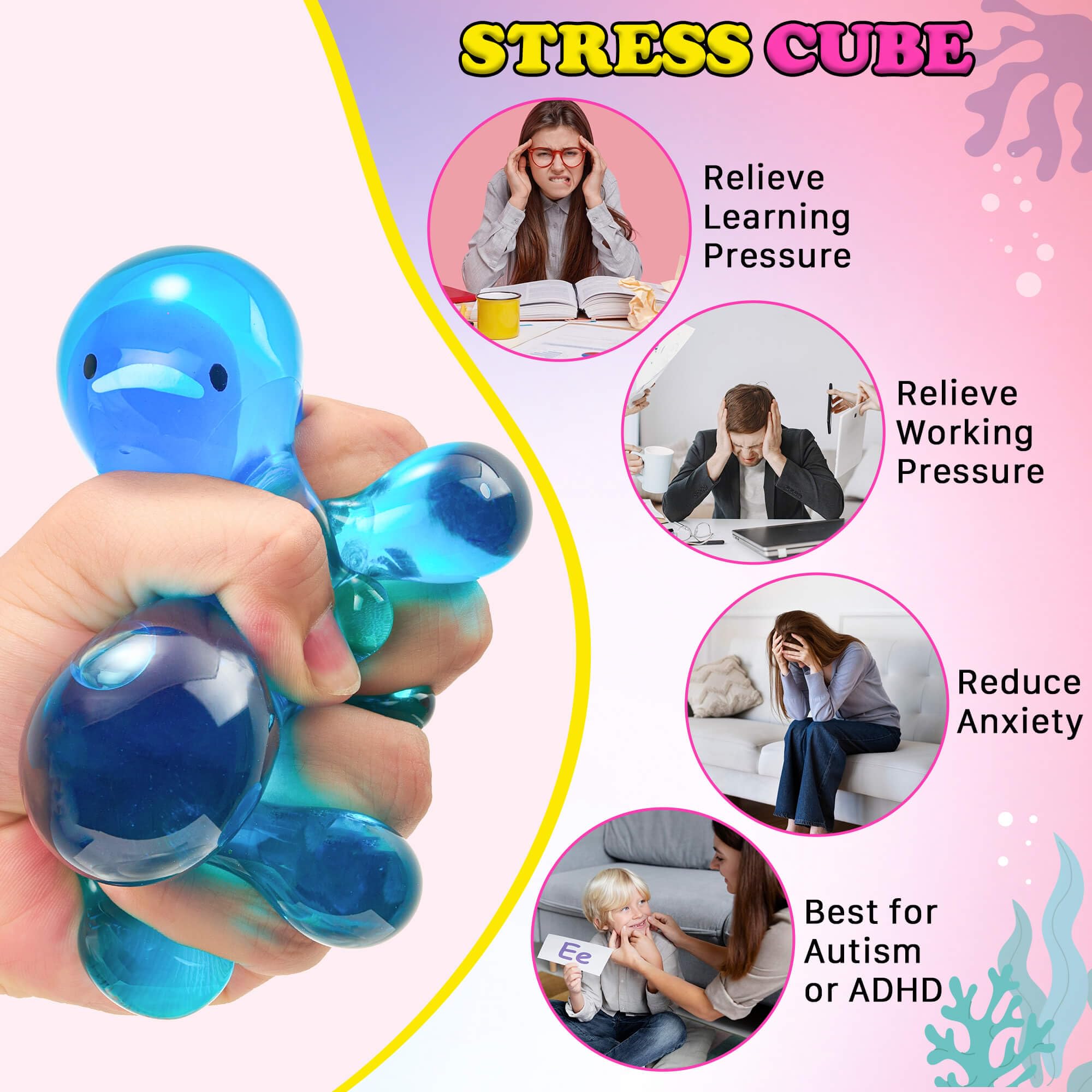 Meijoy Stress Cube with glow-in-the-dark whale mochi for visual engagement