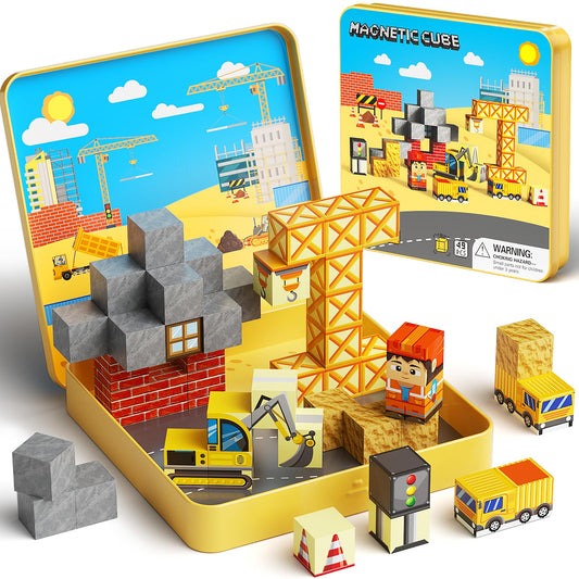 MEIQ 49pcs mini magnetic building blocks travel box for creative play on the go.