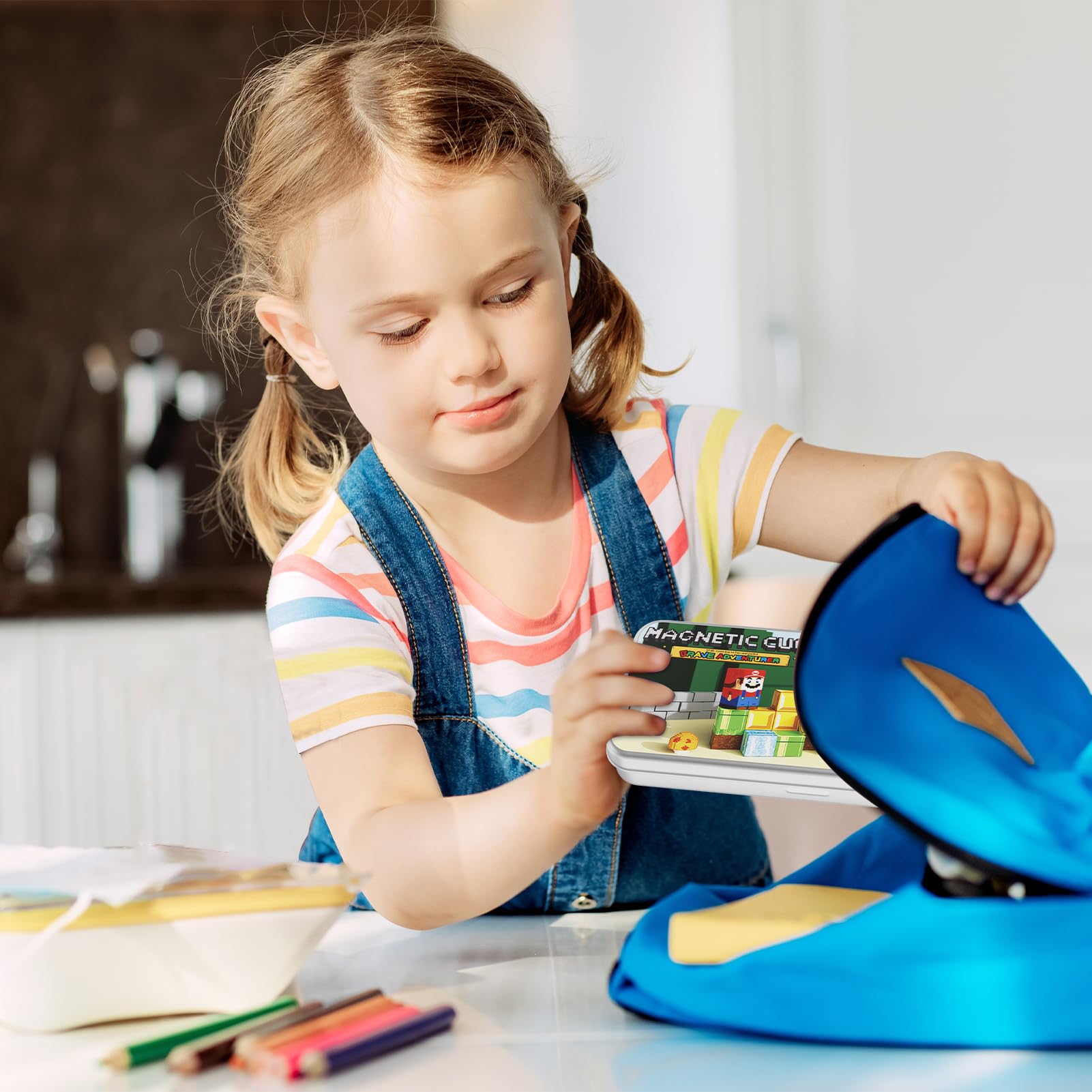 MEIQ magnetic storage tin keeps pieces organized, perfect for travel and classroom use.