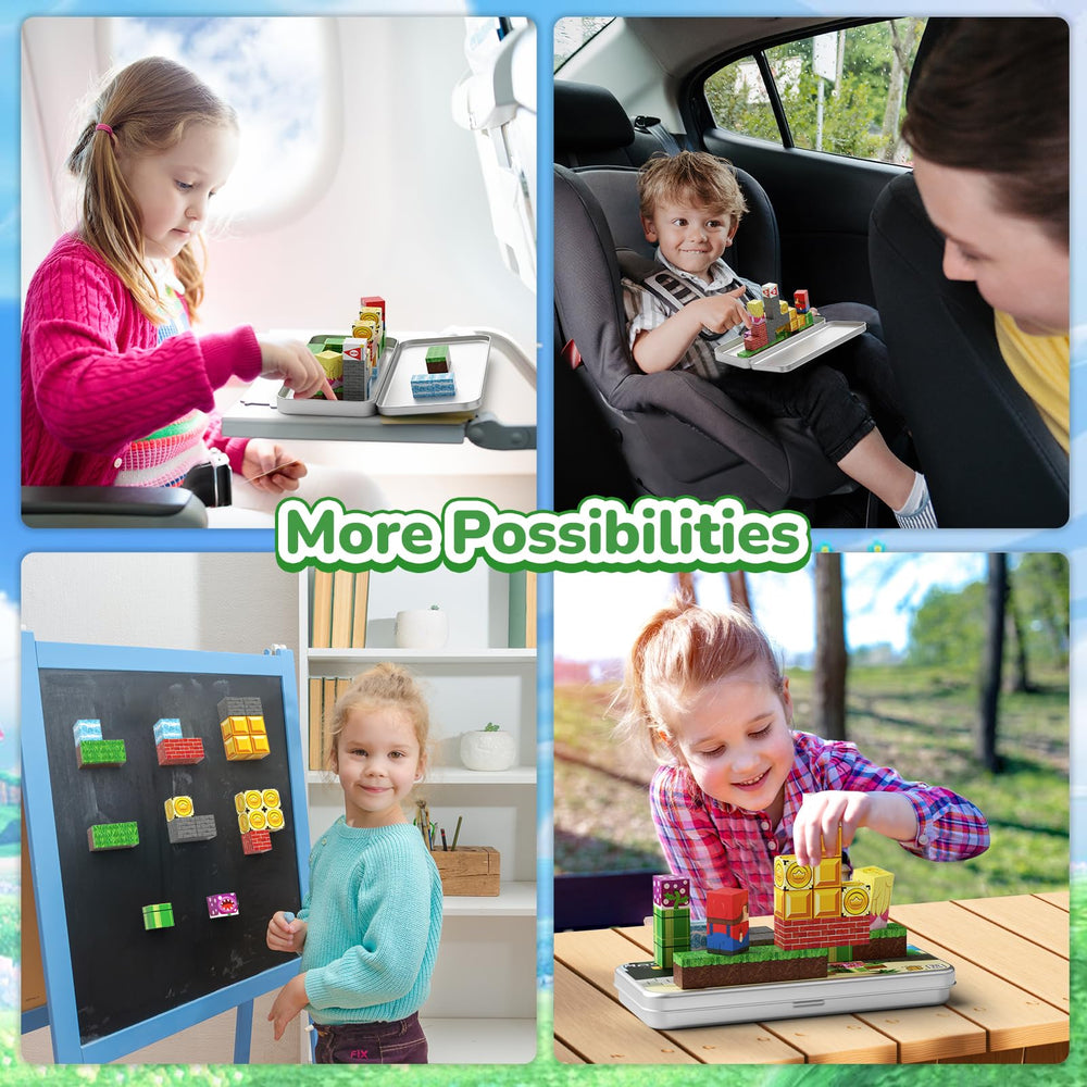 MEIQ mini magnetic blocks come in eleven shapes for creative castles and cars.