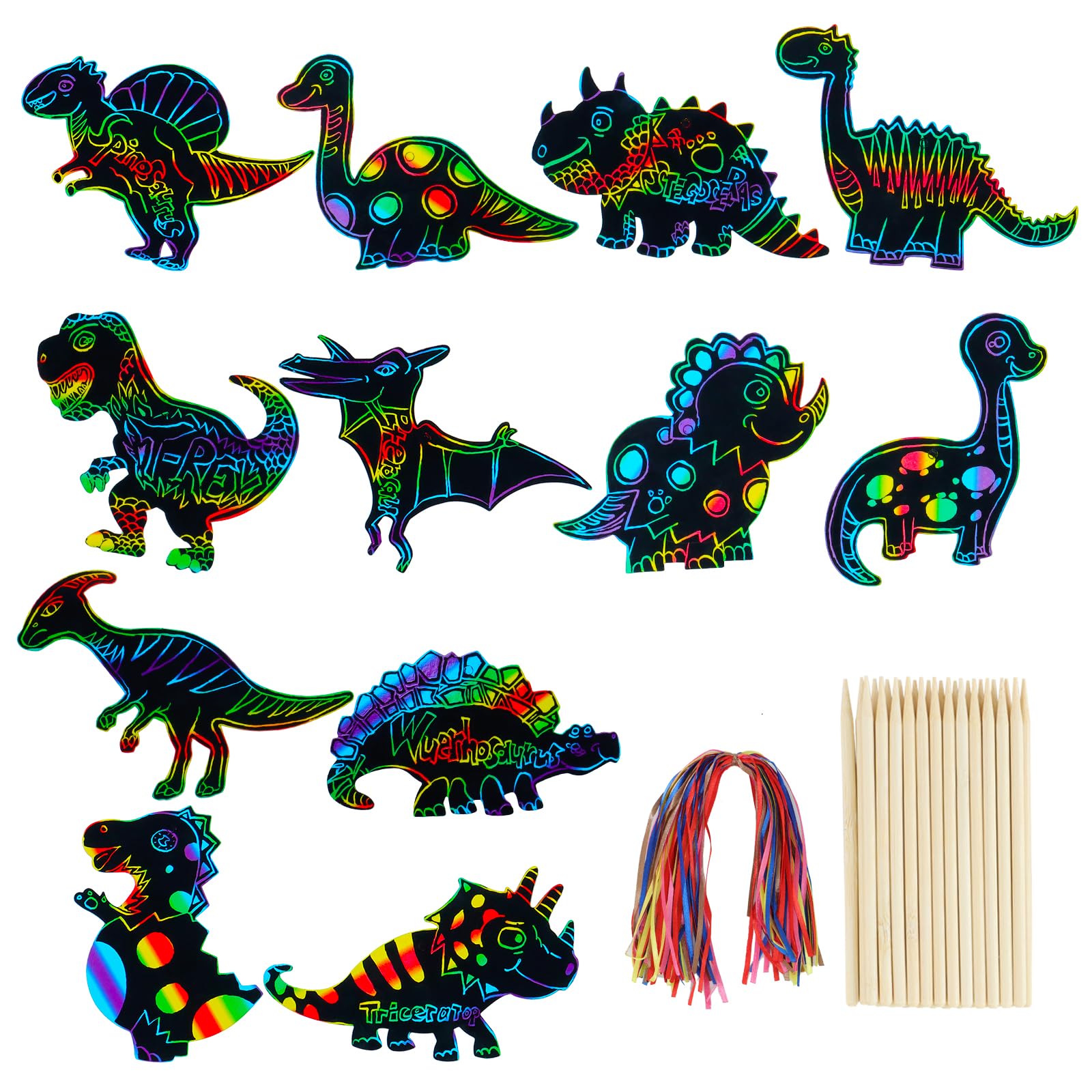 MEIVINES Dinosaur Scratch Bookmarks reveal rainbow colors for creative learning.