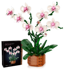 MELAKIY orchid building blocks front view, a lifelike decorative centerpiece.