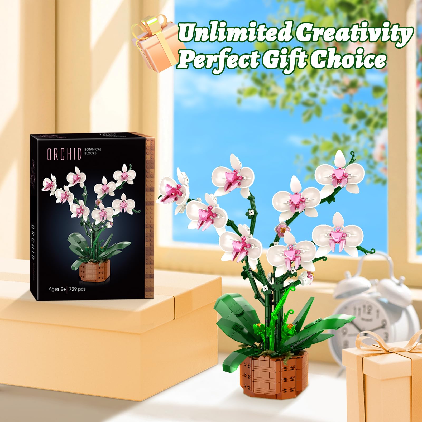 MELAKIY orchid building blocks home decor for bedroom or living room.